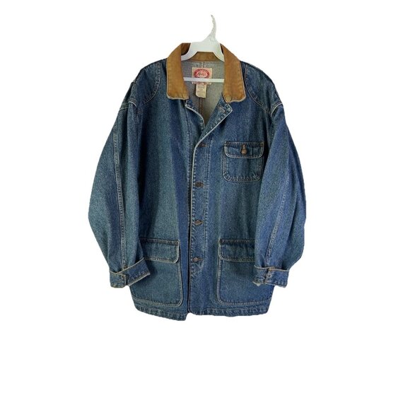Vintage Other - Vintage 90s Leather Collar Denim Jean Trucker Jacket Barn Chore Coat